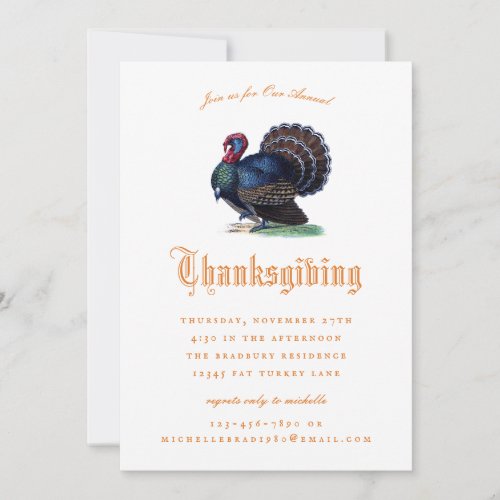 Antique Turkey Illustration Thanksgiving Invitation