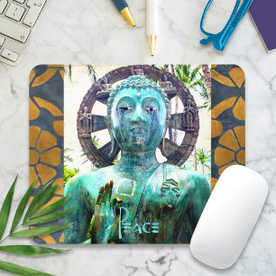 Antique Turquoise Buddha Gold Mosaic Photo Peace Mouse Pad