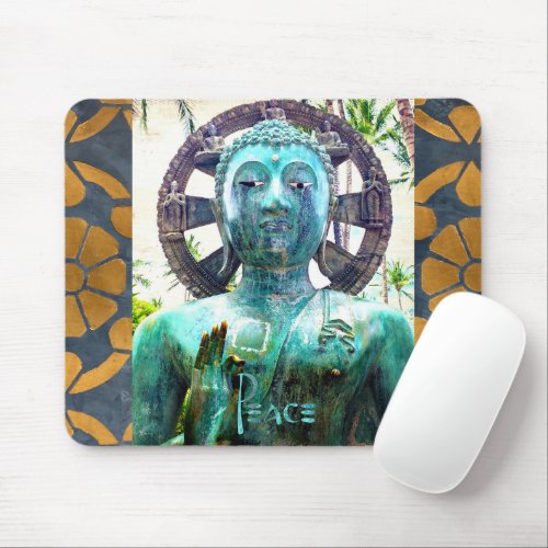 Antique Turquoise Buddha Gold Mosaic Photo Peace Mouse Pad