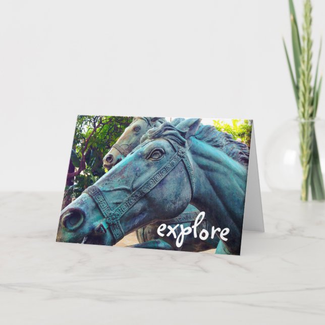 Antique Turquoise Horses Statue Explore Script Card (Front)