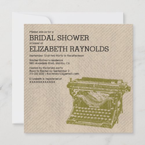Antique Typewriter Keys Bridal Shower Invitations