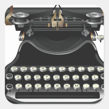 Antique Typewriter Square Sticker by vectortoons at Zazzle
