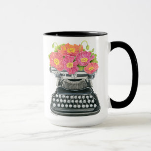 Antique typewriter with happy & colorful poppies! mug