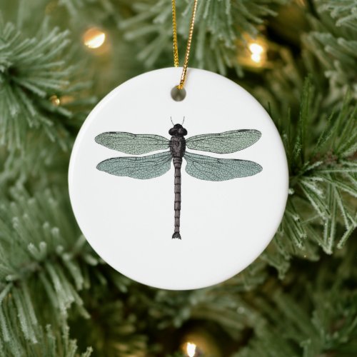 Antique Typographic Vintage Dragonfly Ceramic Ornament