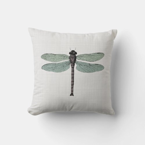 Antique Typographic Vintage Dragonfly Illustration Throw Pillow