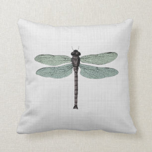 Antique Typographic Vintage Dragonfly Illustration Throw Pillow