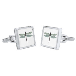 antique typographic vintage dragonfly silver cufflinks