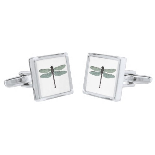 antique typographic vintage dragonfly silver cufflinks