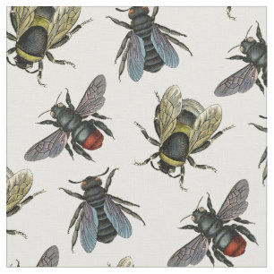 Antique Typographic Vintage Honey Bee Illustration Fabric