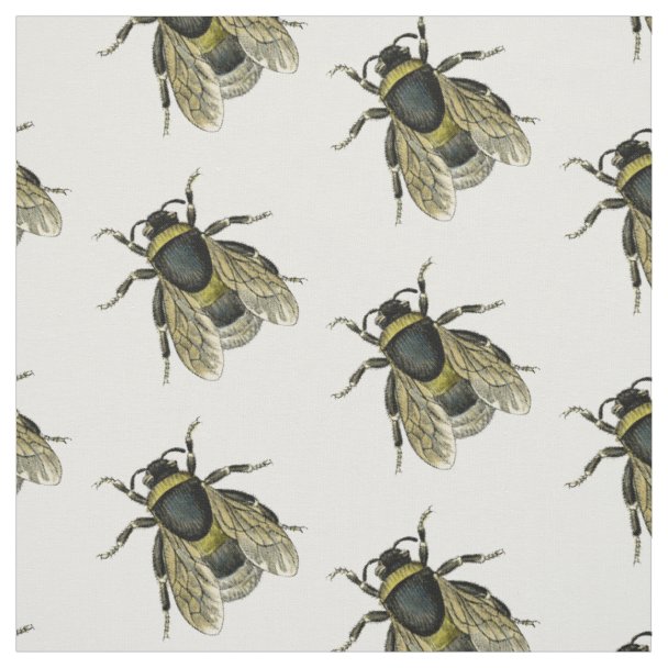 Antique Typographic Vintage Honey Bee Illustration Fabric | Zazzle
