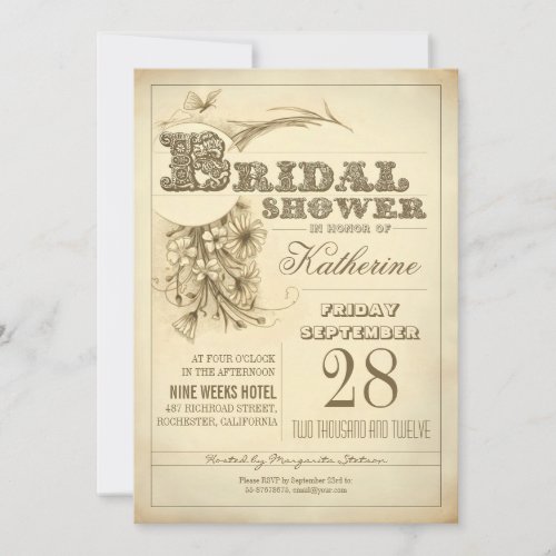 antique typography bridal shower invitations