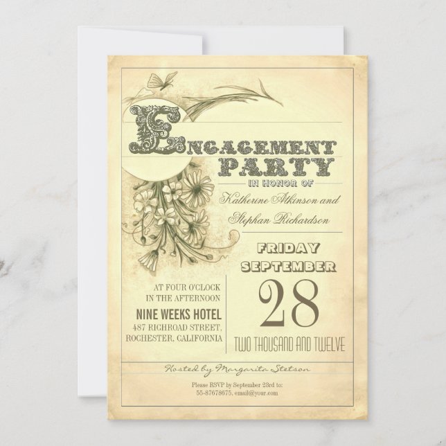antique typography engagement party invitations (Front)