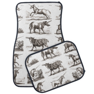 Antique Unicorn Engraving Vintage Zoology Specimen Car Floor Mat