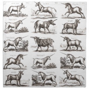 Antique Unicorn Engraving Vintage Zoology Specimen Cloth Napkin