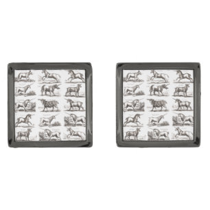 Antique Unicorn Engraving Vintage Zoology Specimen Cufflinks