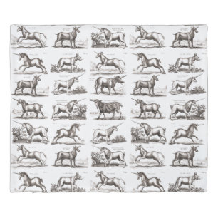Antique Unicorn Engraving Vintage Zoology Specimen Duvet Cover
