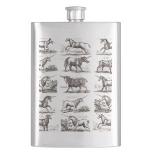 Antique Unicorn Engraving Vintage Zoology Specimen Flask