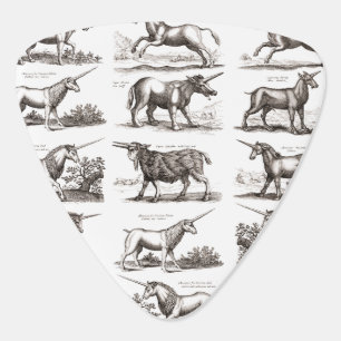 Antique Unicorn Engraving Vintage Zoology Specimen Guitar Pick