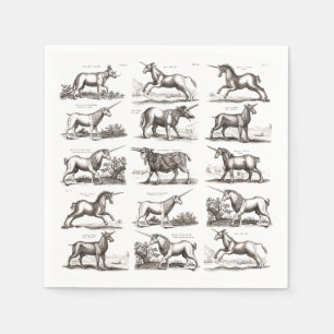 Antique Unicorn Engraving Vintage Zoology Specimen Napkins