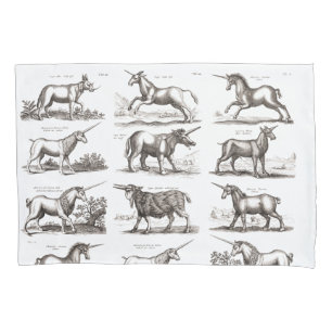 Antique Unicorn Engraving Vintage Zoology Specimen Pillow Case