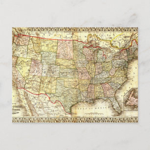 Antique United States Vintage Map Illustration Holiday Postcard
