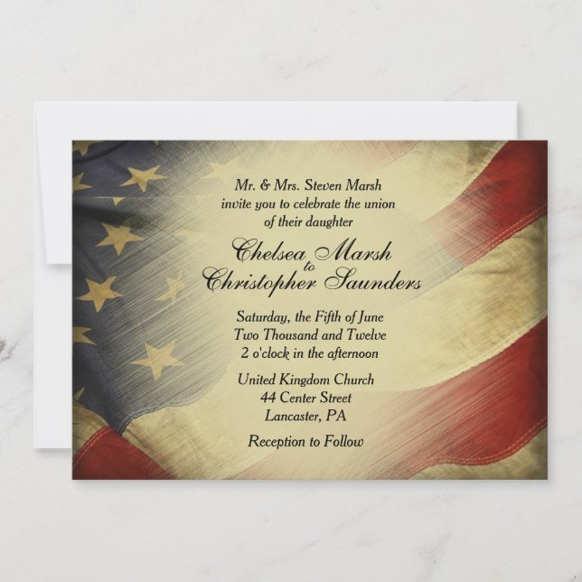 Antique US Flag Wedding Invitation (Front)