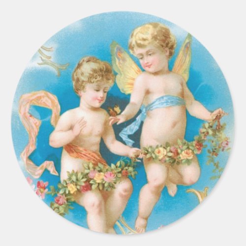 Antique Valentine AngelCupid Classic Round Sticker