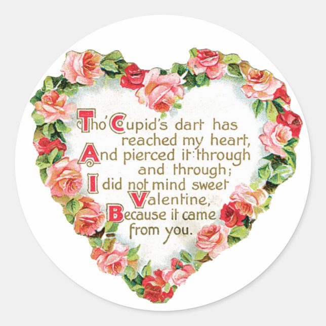 Antique Valentine Bouquet Heart Classic Round Sticker (Front)