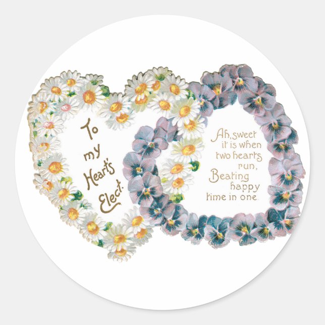 Antique Valentine Bouquet Heart Classic Round Sticker (Front)