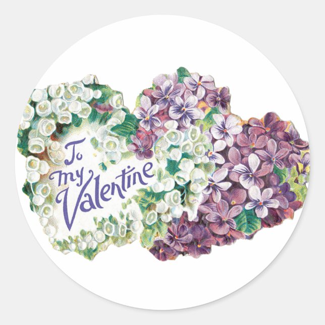 Antique Valentine Bouquet Heart Classic Round Sticker (Front)