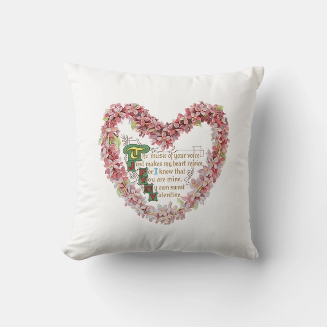 Antique Valentine Bouquet Heart Throw Pillow (Front)