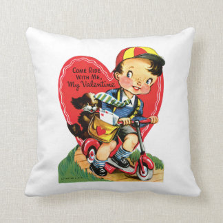Antique Valentine Boy with Puppy Throw Pillow