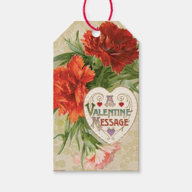 Antique Valentine Carnation Heart Gift Tags (Front)