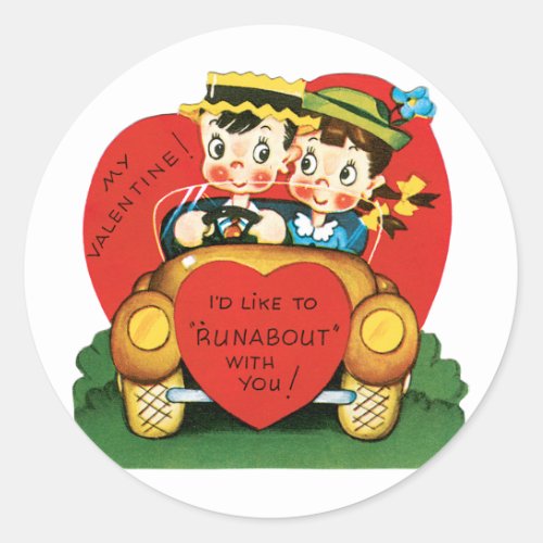 Antique Valentine Couple Heart Classic Round Sticker