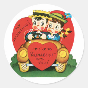 Antique Valentine Couple Heart Classic Round Sticker