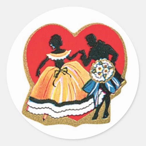 Antique Valentine Couple Heart Classic Round Sticker