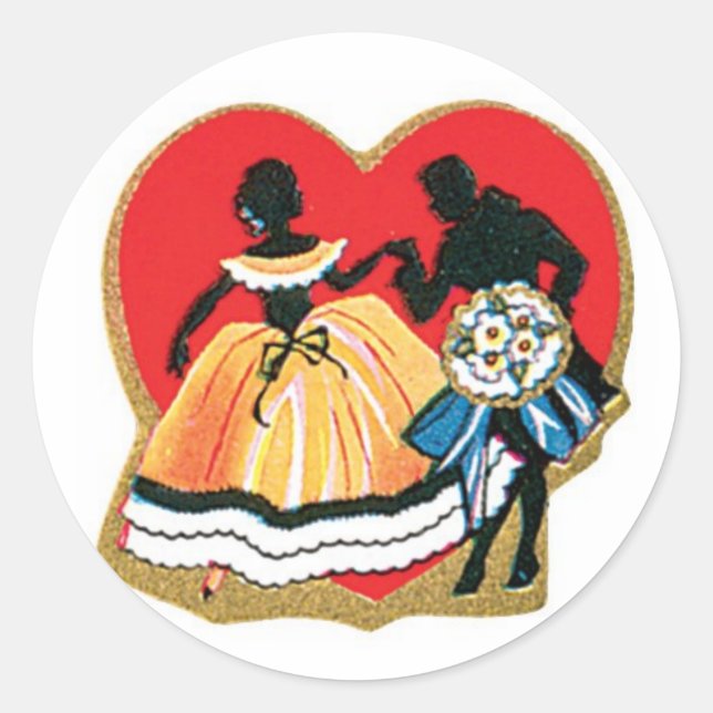 Antique Valentine Couple Heart Classic Round Sticker (Front)
