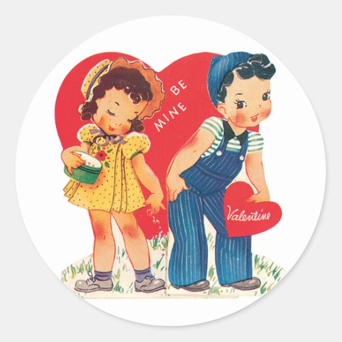 Antique Valentine Couple Heart Classic Round Sticker