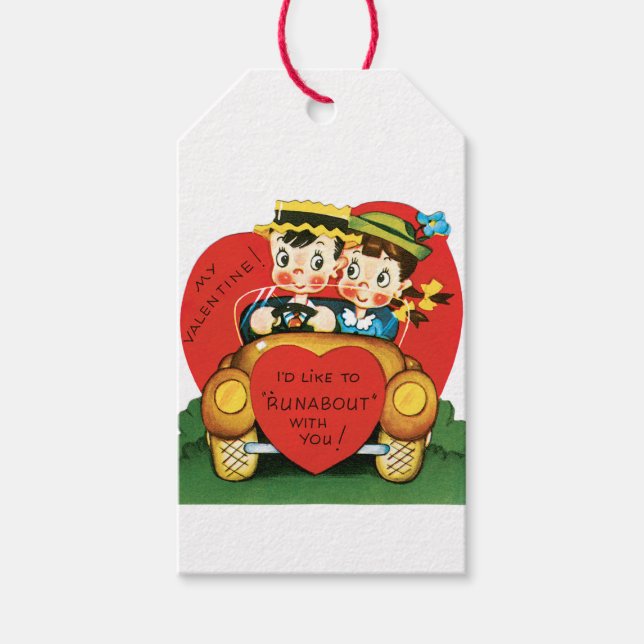 Antique Valentine Couple Heart Gift Tags (Front)