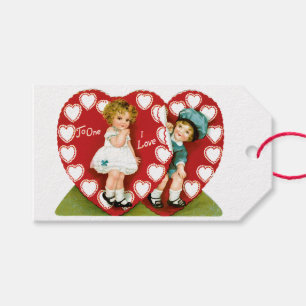 Antique Valentine Couple Heart Gift Tags