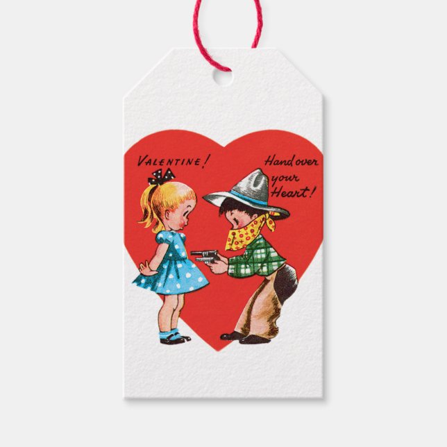 Antique Valentine Couple Heart Gift Tags (Front)