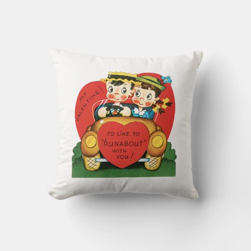 Antique Valentine Couple Heart Throw Pillow