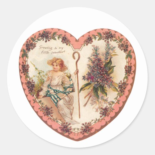 Antique Valentine Cupid Heart Classic Round Sticker
