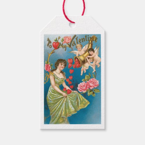 Antique Valentine Cupid Heart Lady Gift Tags