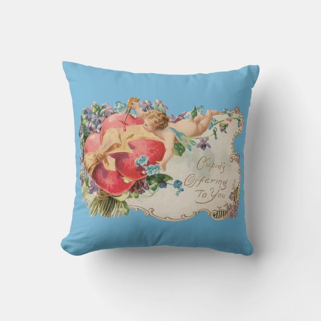Antique Valentine Cupid Heart Throw Pillow (Front)