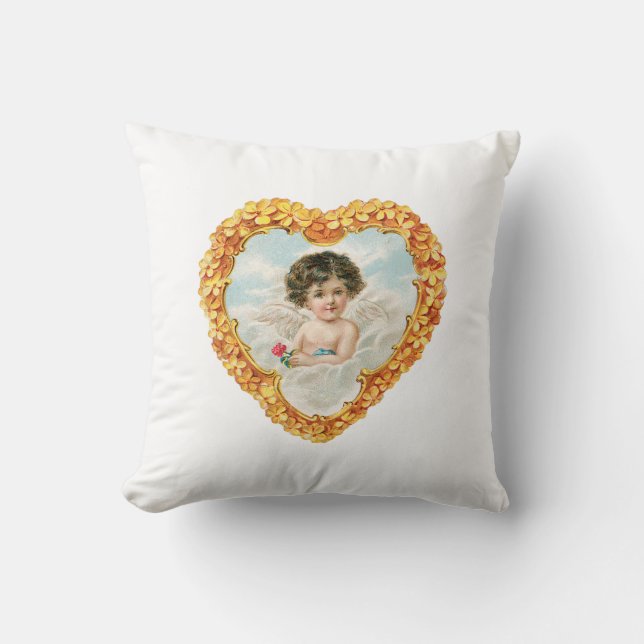 Antique Valentine Cupid Throw Pillow (Front)