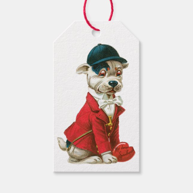 Antique Valentine Dog Heart Gift Tags (Front)