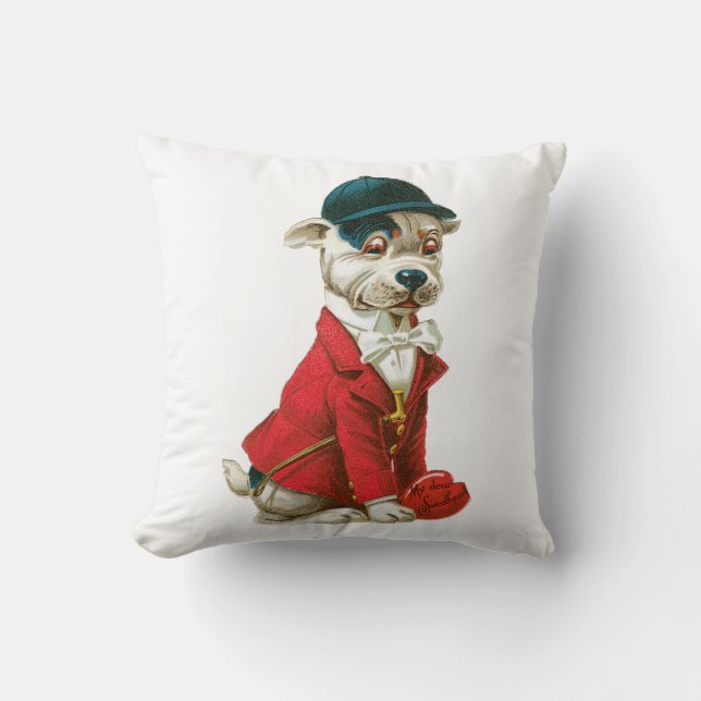 Antique Valentine Dog Throw Pillow (Front)