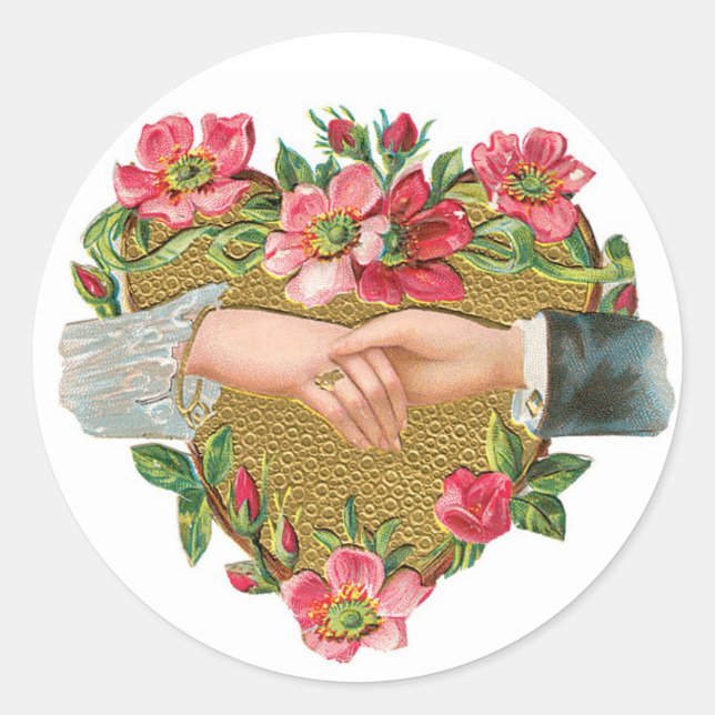 Antique Valentine Flower Heart Classic Round Sticker (Front)