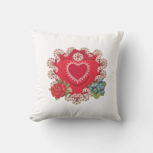 Antique Valentine Flower Heart Throw Pillow (Front)